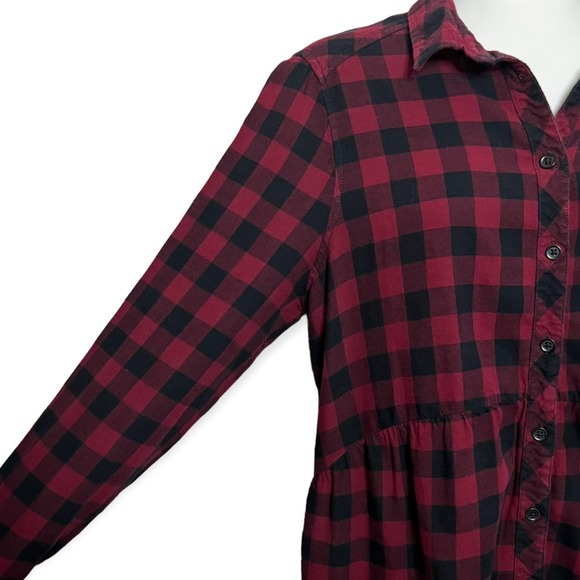 Beach Lunch Lounge Women's Red & Black Plaid Flannel Button Up Shirt Size Small - Picture 6 of 13